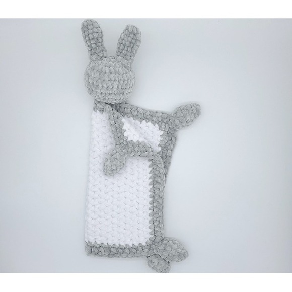 Handmade Other - Gray and White comfort blanket, Bunny Lovey